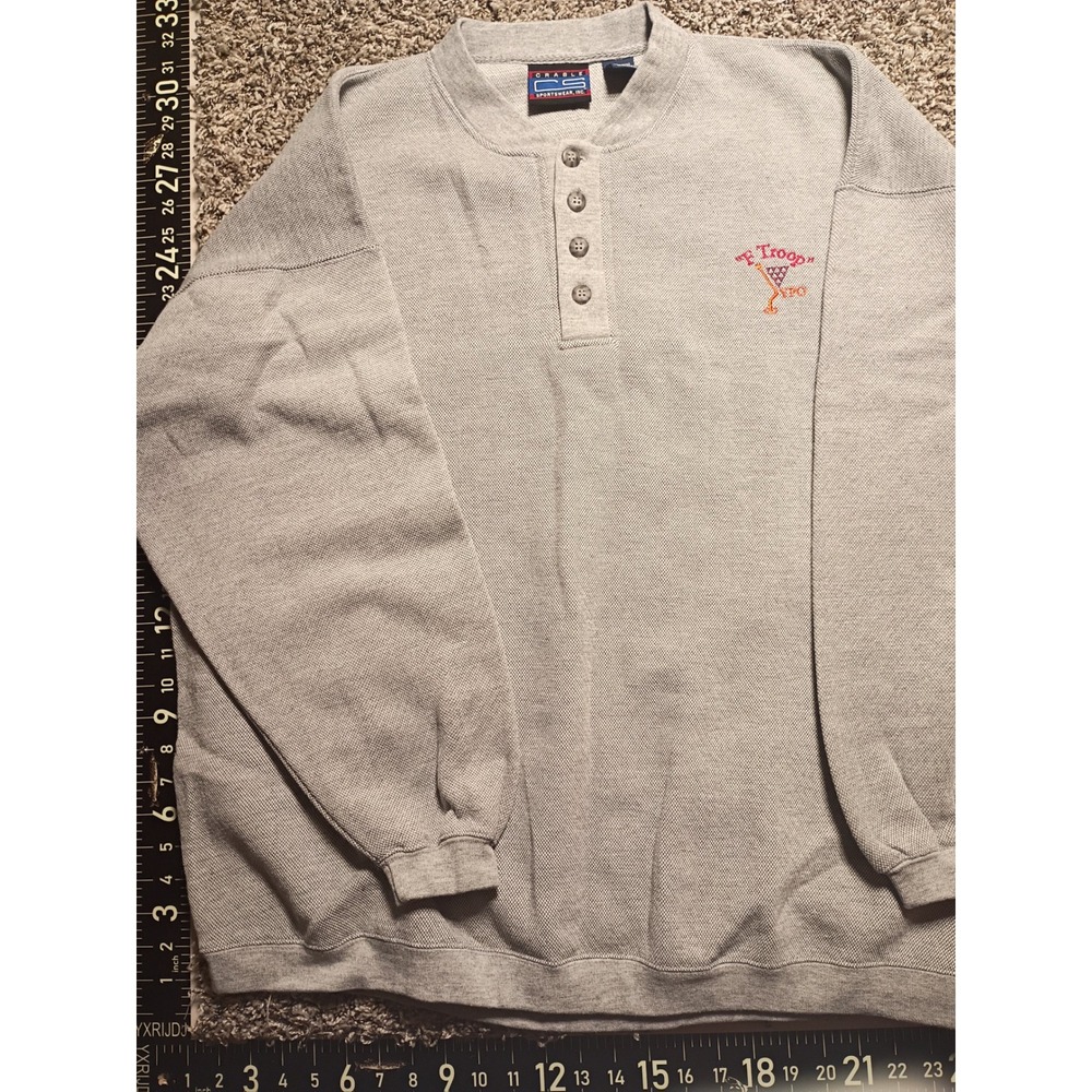 Crable Sportswear Mens XL Gray Henley Sweatshirt F Troop YPO Pullover